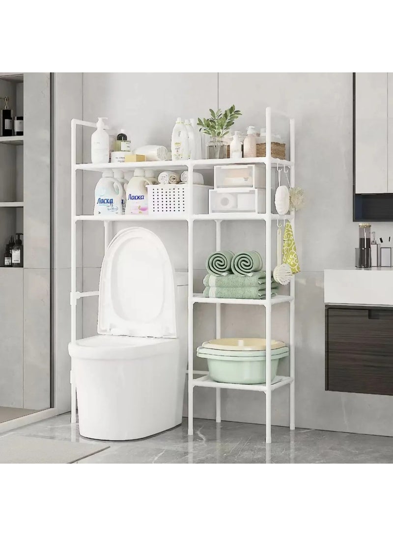 Happy Home Multi-Purpose 2-Tier 2-Row Bathroom Storage Rack Side Shelves and Hooks for Towels and Cleaning Supplies – Rust and Moisture Resistant Steel and PP – Lightweight Modern Organizer 81×25×138 cm - Image 2